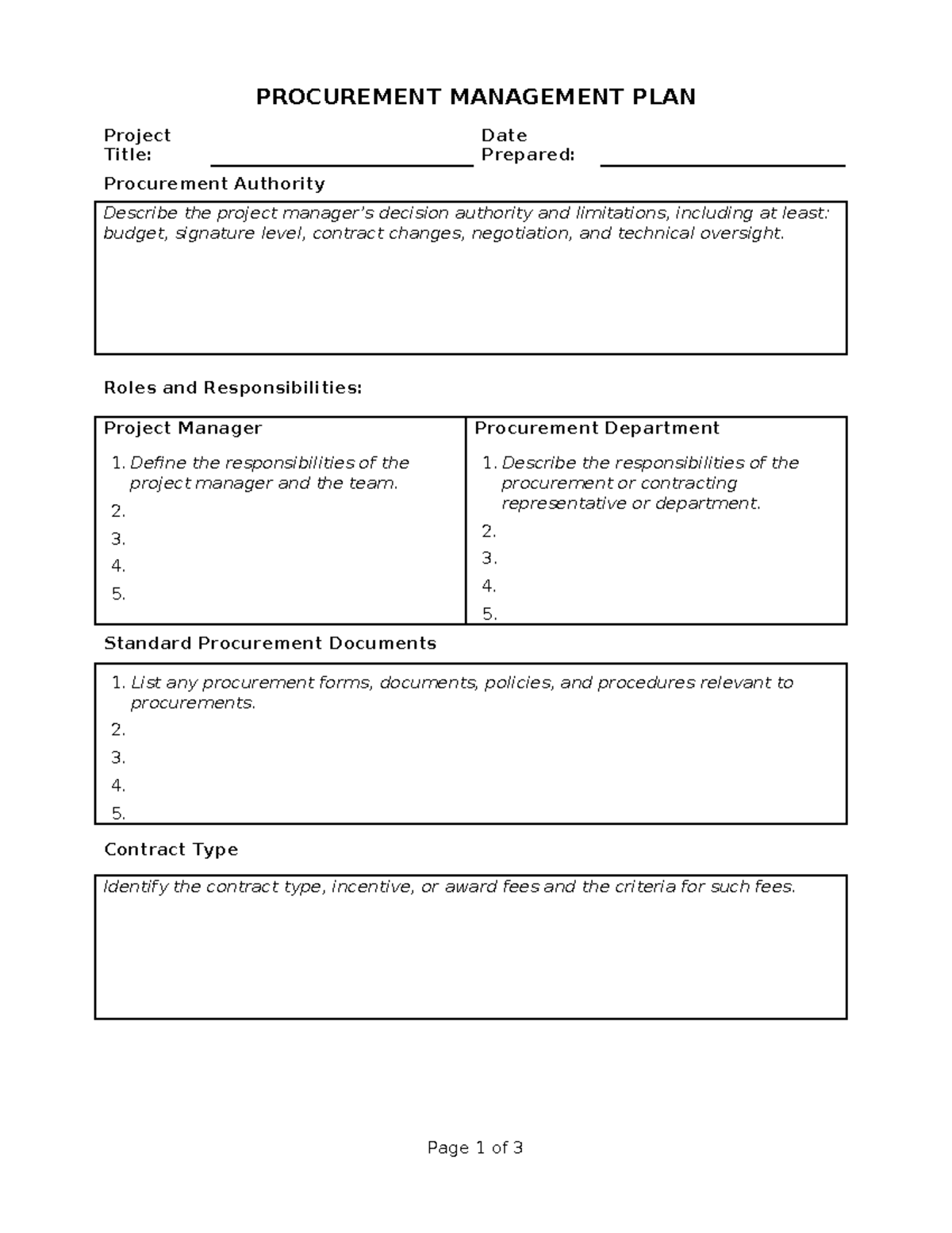 2.36 Procurement Management Plan (Guide) - PROCUREMENT MANAGEMENT PLAN ...