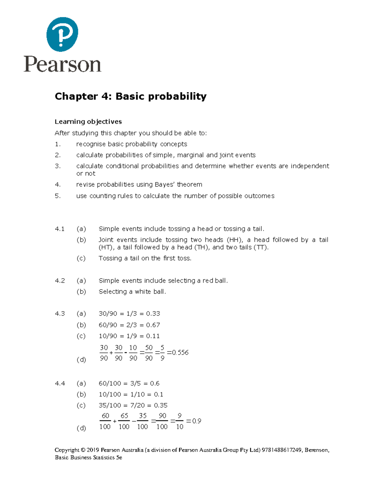 Textbook Solution Chapter 4 - Chapter 4: Basic Probability Learning ...