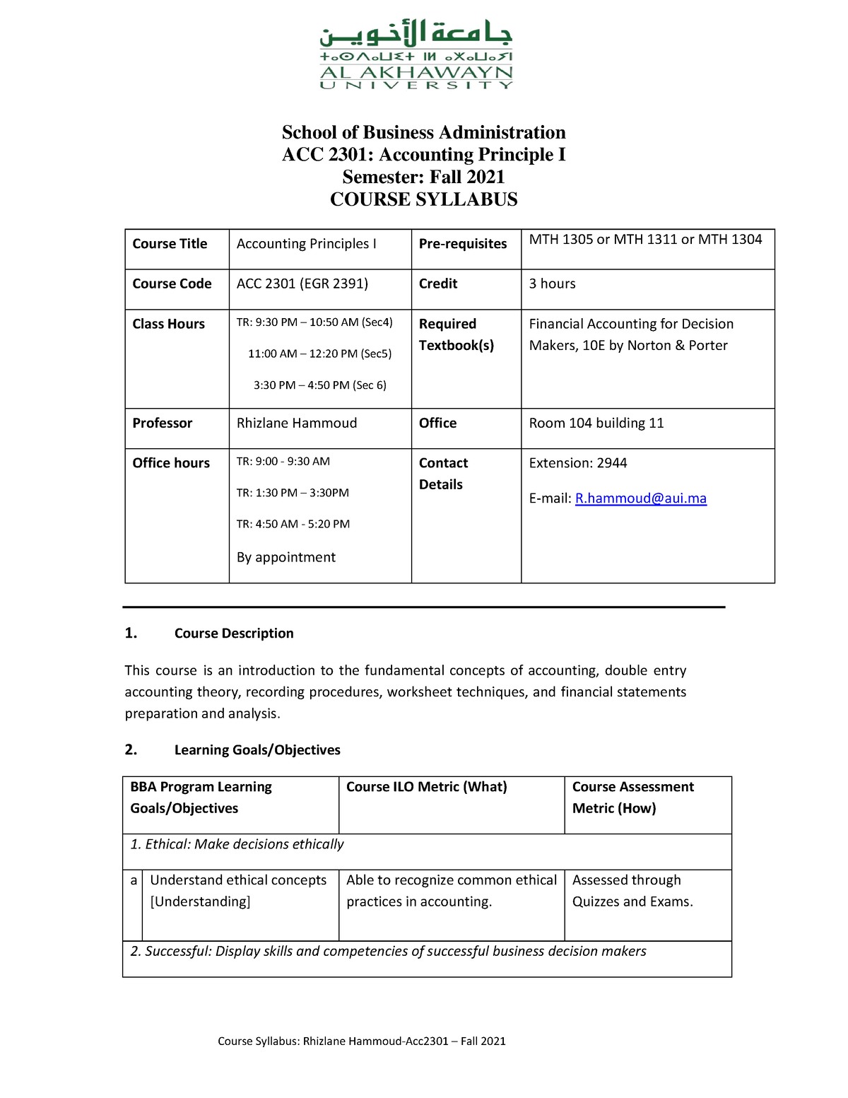 ACC2301- Syllabus- Fall 2021-2 - School Of Business Administration ACC ...