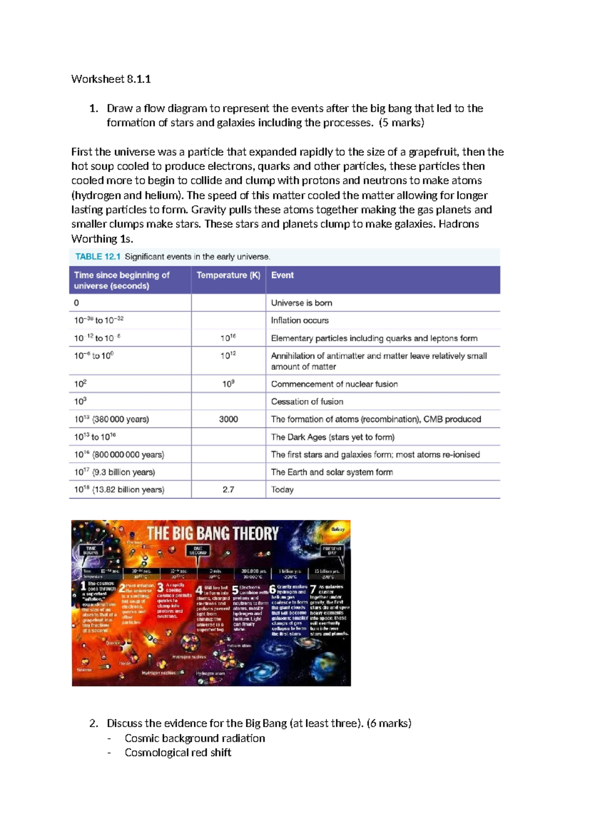 Worksheet 8.1 (a) The Big Bang - Worksheet 8. 1. Draw a flow diagram to ...