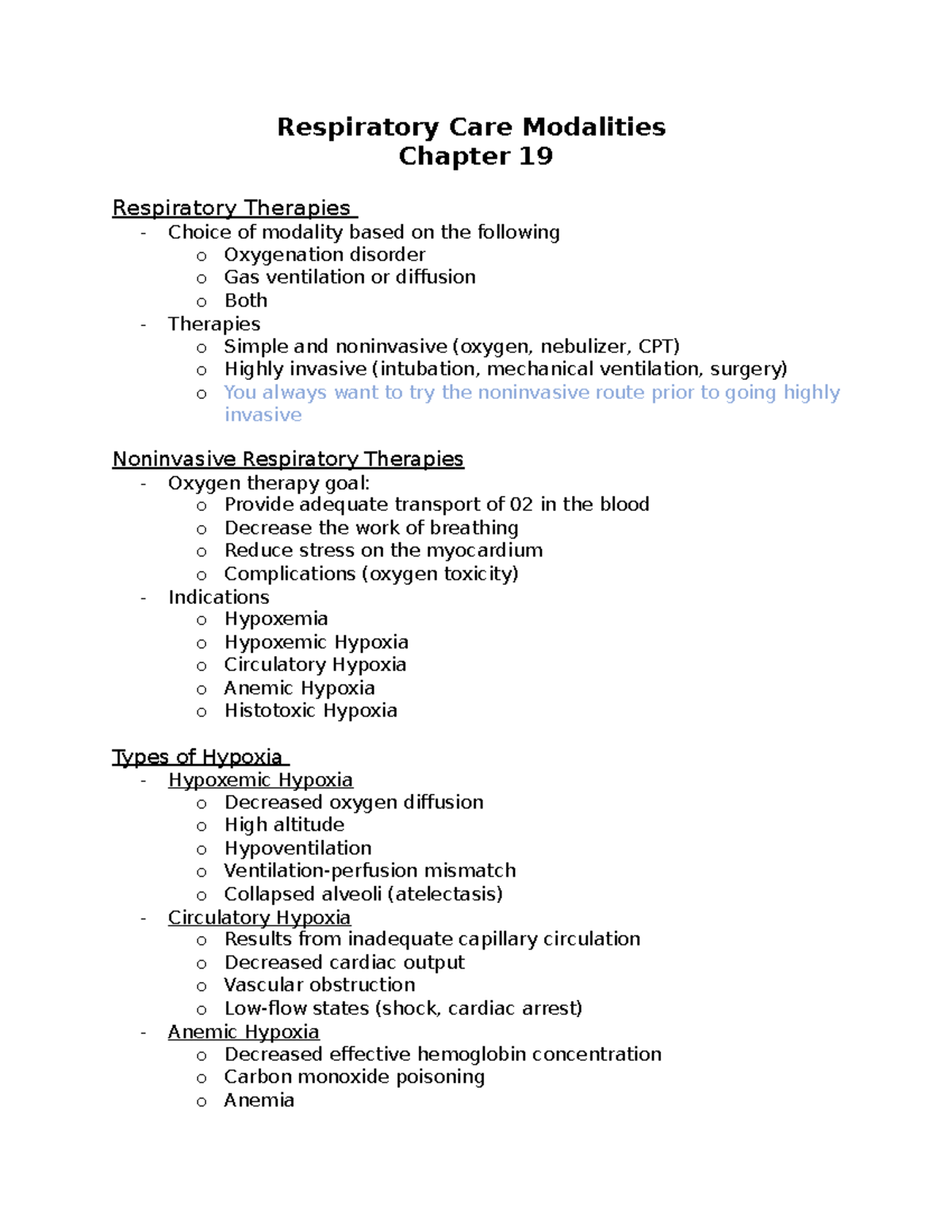 Notes T2. Respiratory Care Modalities Respiratory Care Modalities