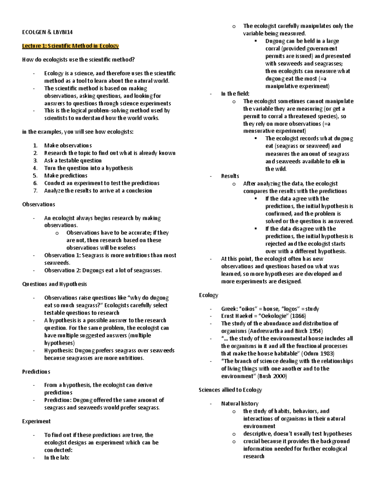 Ecolgen Lectures/Review - ECOLGEN & LBYBI Lecture 1: Scientific Method ...