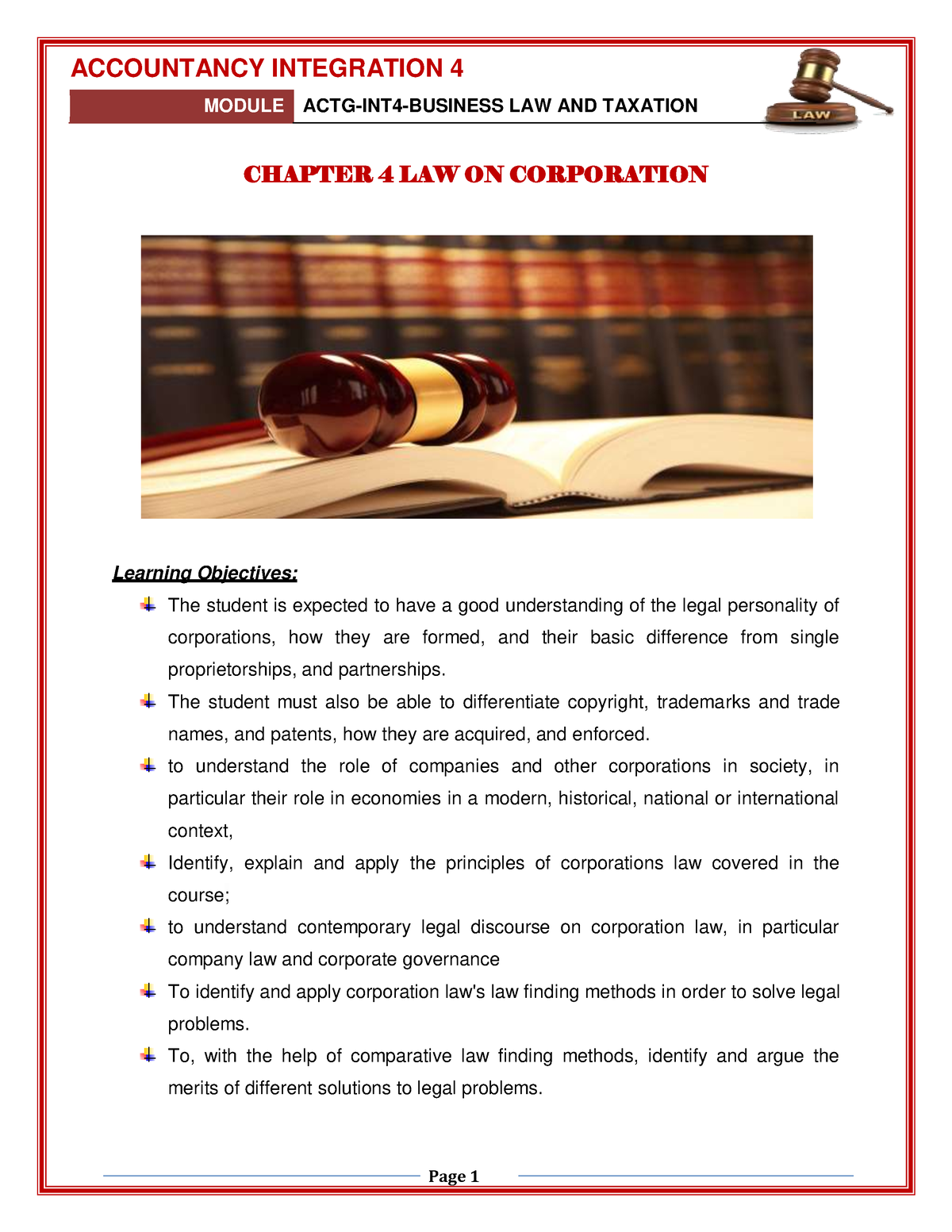 Chapter 4 LAW ON Corporation - MODULE ACTG-INT4-BUSINESS LAW AND ...