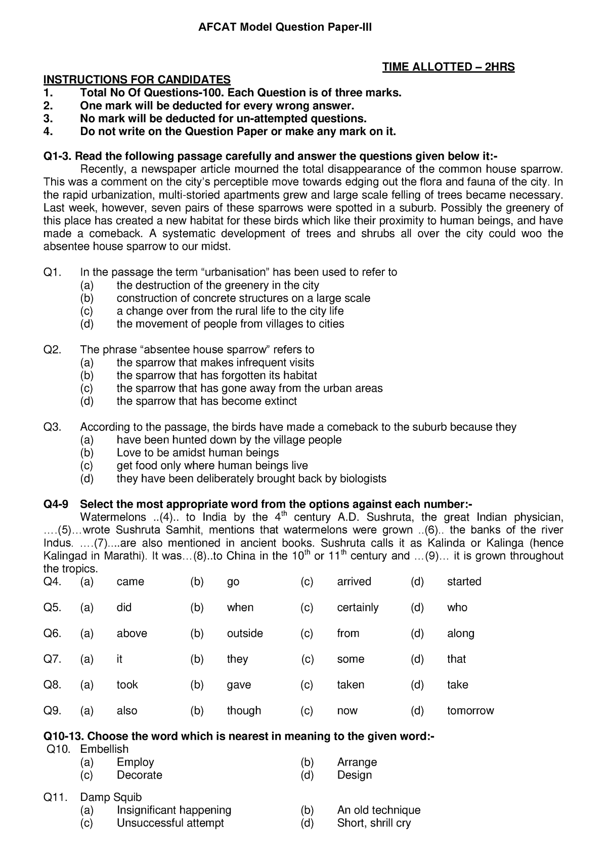 Afcat Model Question Paper-III - AFCAT Model Question Paper-III TIME ...