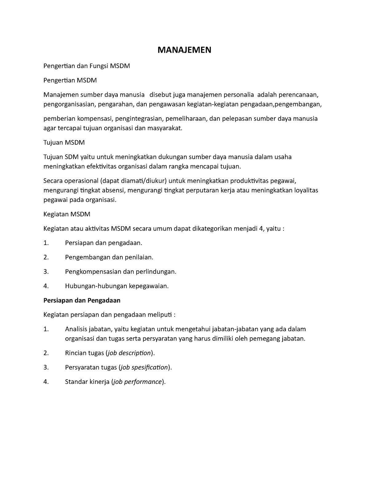 Manajemen 3 - Pengertian Dan Fungsi MSDM - MANAJEMEN Pengertian Dan ...