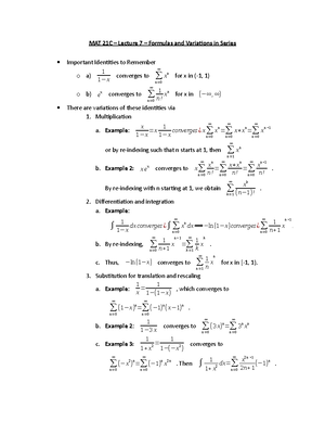 MAT 21C – Lecture 4 – Power Series - MAT 21C Lecture 4 Power Series ...