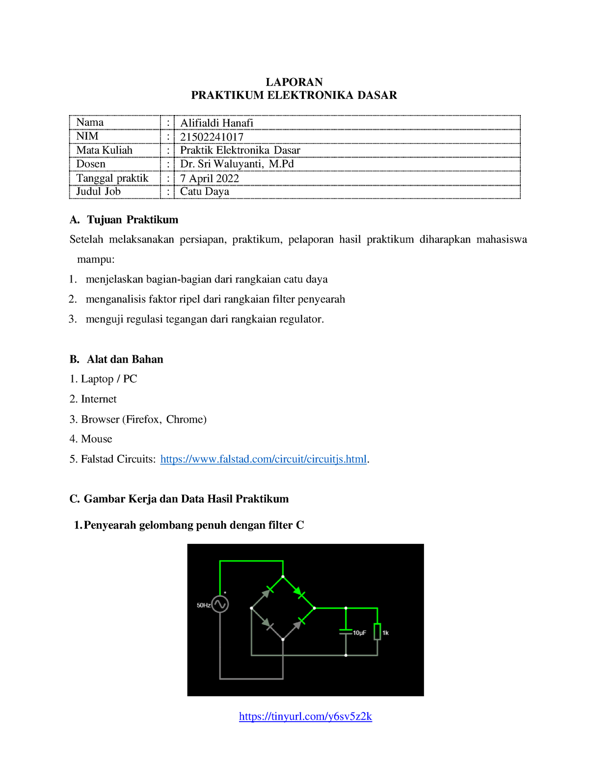 Laporan Praktikum Catu Daya - LAPORAN PRAKTIKUM ELEKTRONIKA DASAR Nama ...