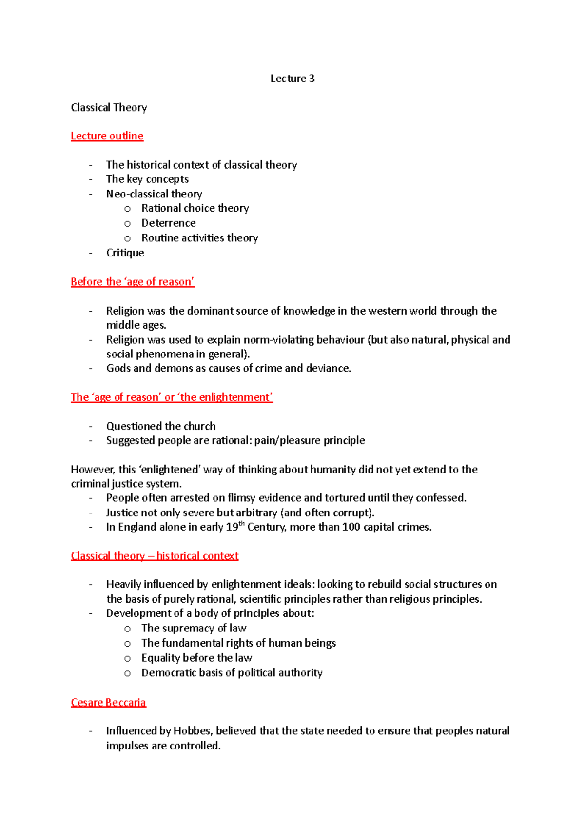 SOCI103 - Lecture 3 - Lecture 3 Classical Theory Lecture Outline The ...