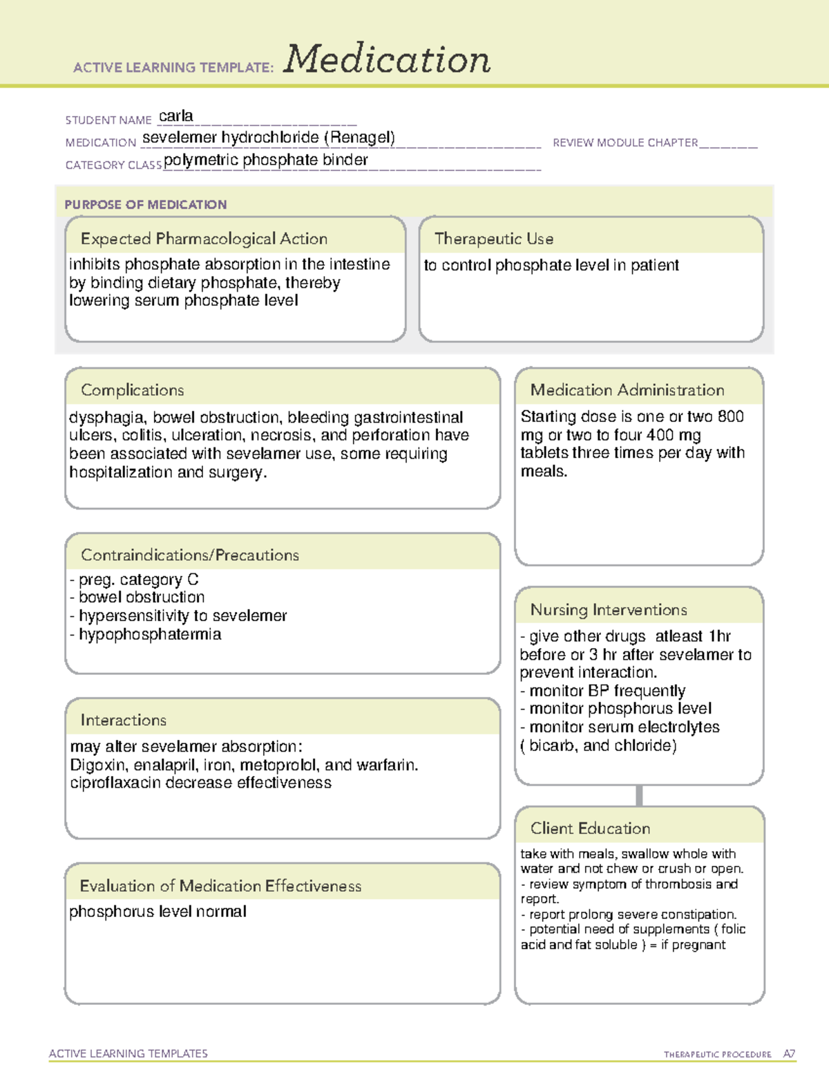 Sevelamer hydrochloride - ACTIVE LEARNING TEMPLATES THERAPEUTIC ...