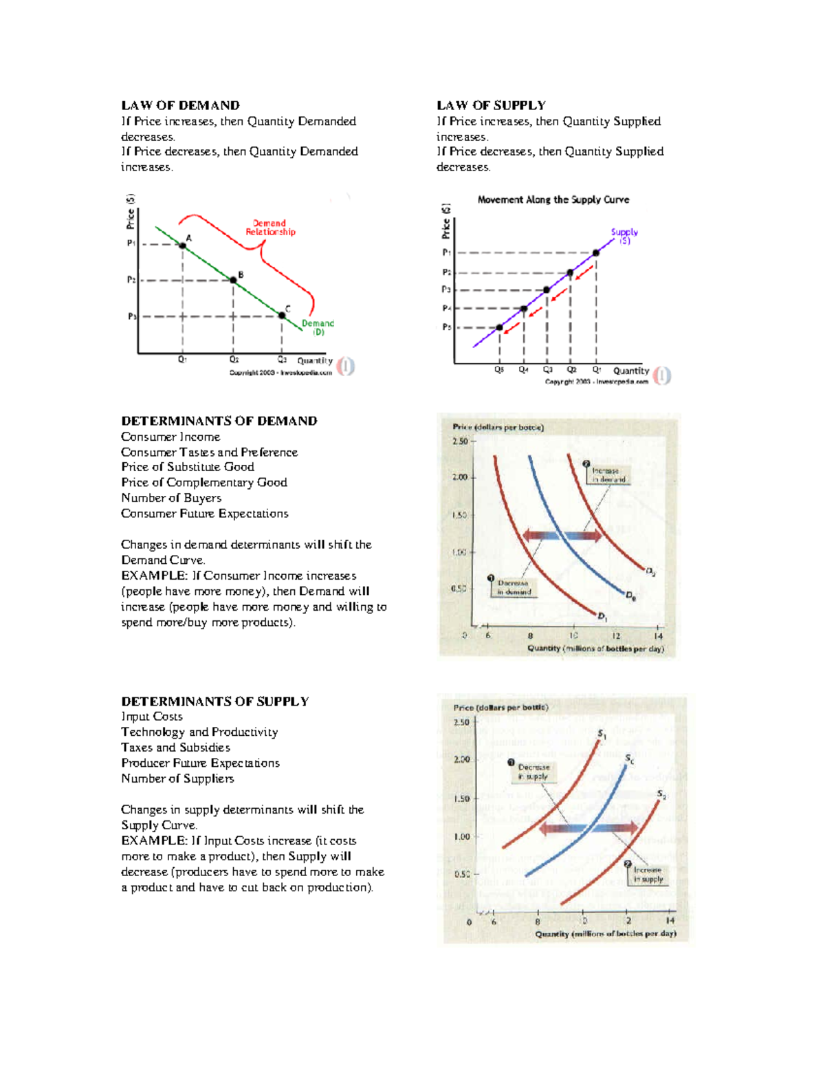 Supply demand helpful hints LAW OF DEMAND If Price increases, then Quantity Demanded decreases