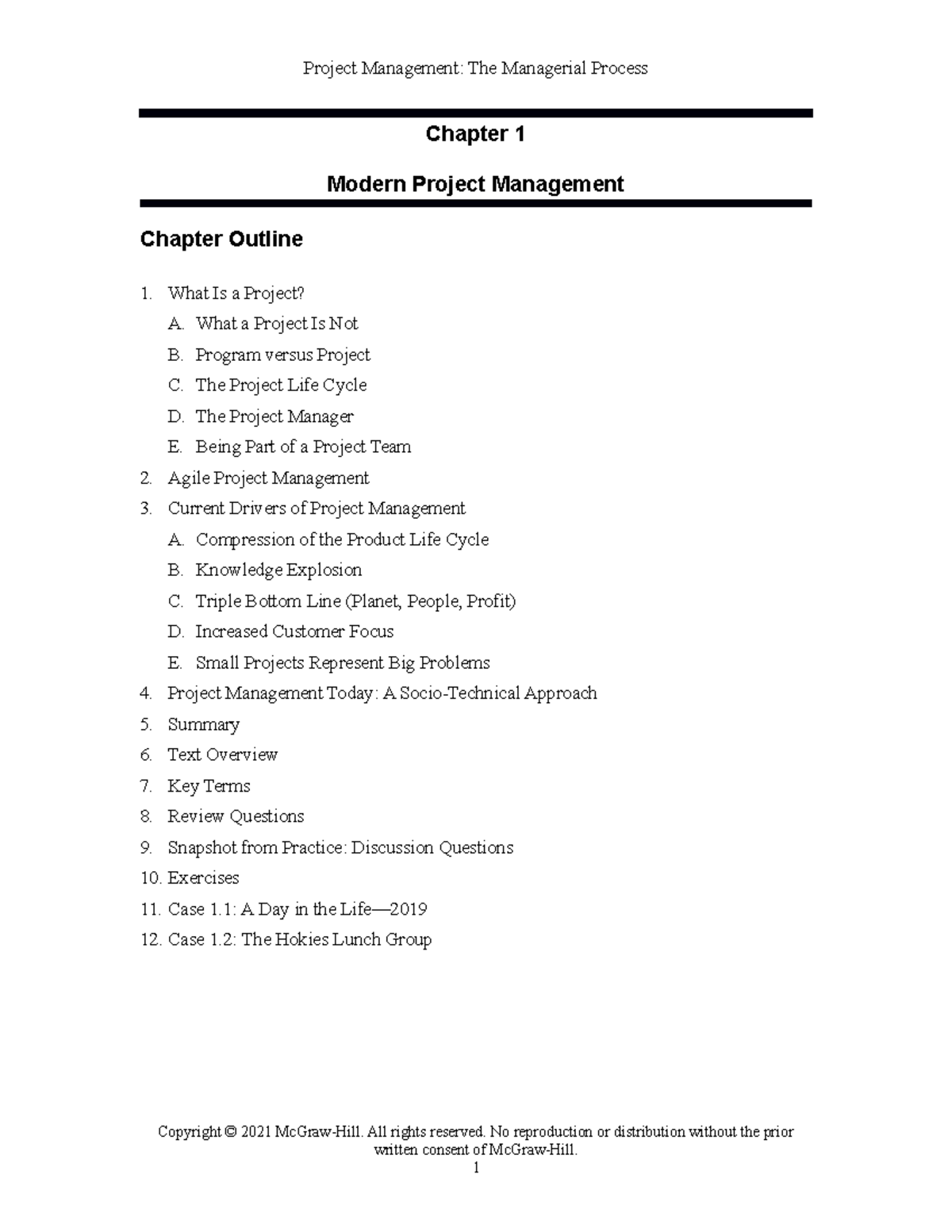 Chapt 1 Answers - Course Work - Chapter 1 Modern Project Management ...