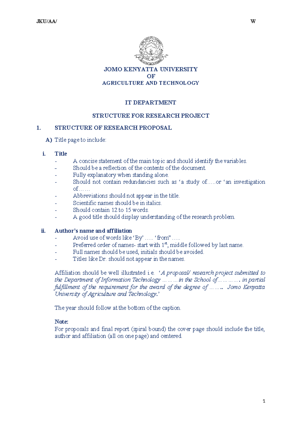 Structure OF IT Bachelors Research Project Updated - JOMO KENYATTA ...
