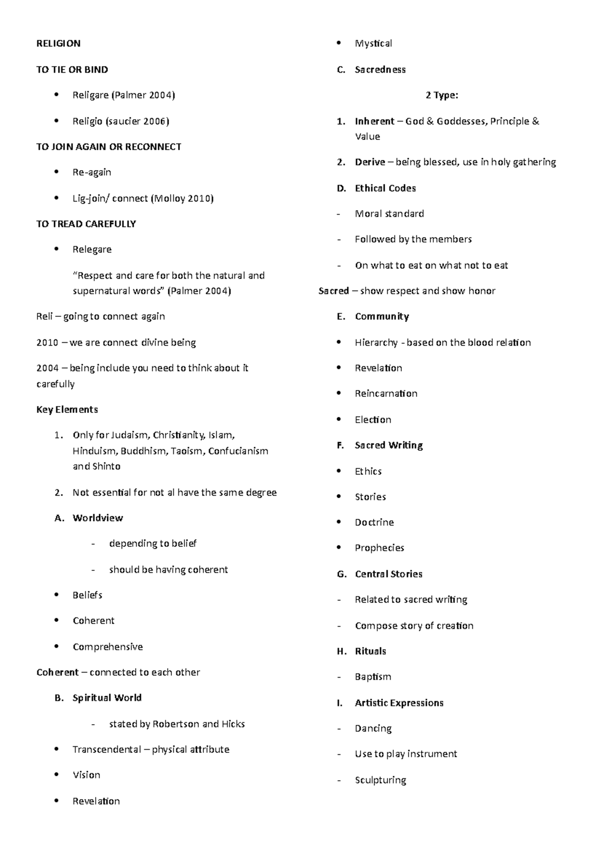 Intro to Religions and Belief System notes RELIGION TO TIE OR BIND