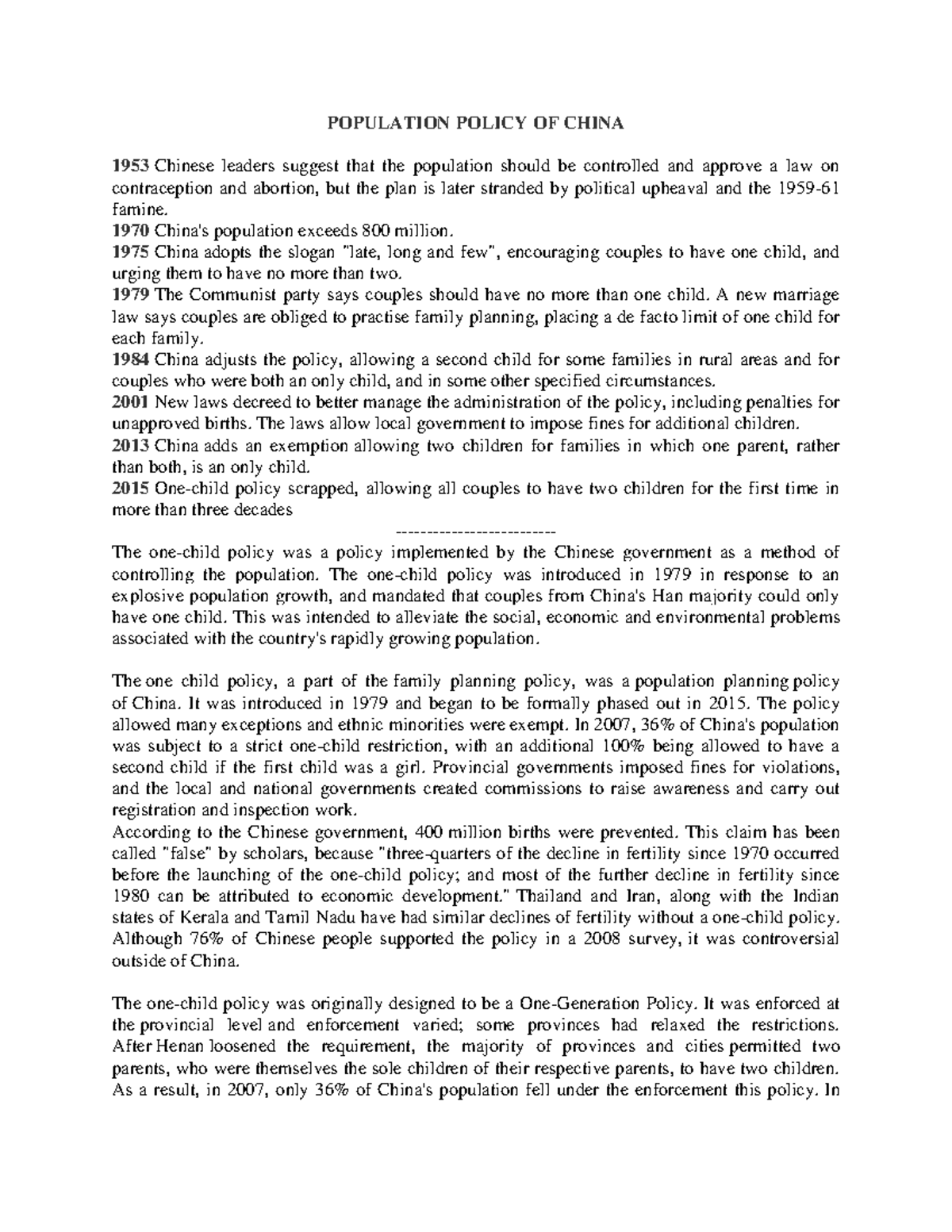 Population policy of china in sociology - POPULATION POLICY OF CHINA ...