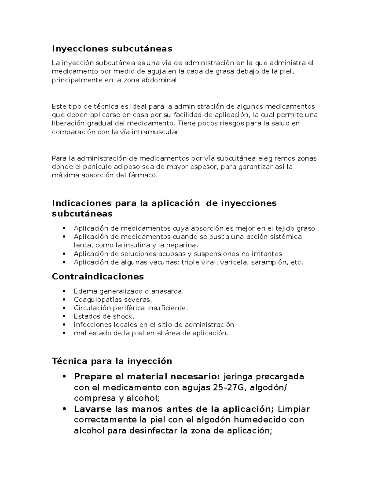 Inyecciones subcutáneas - Inyecciones subcutáneas La inyección ...