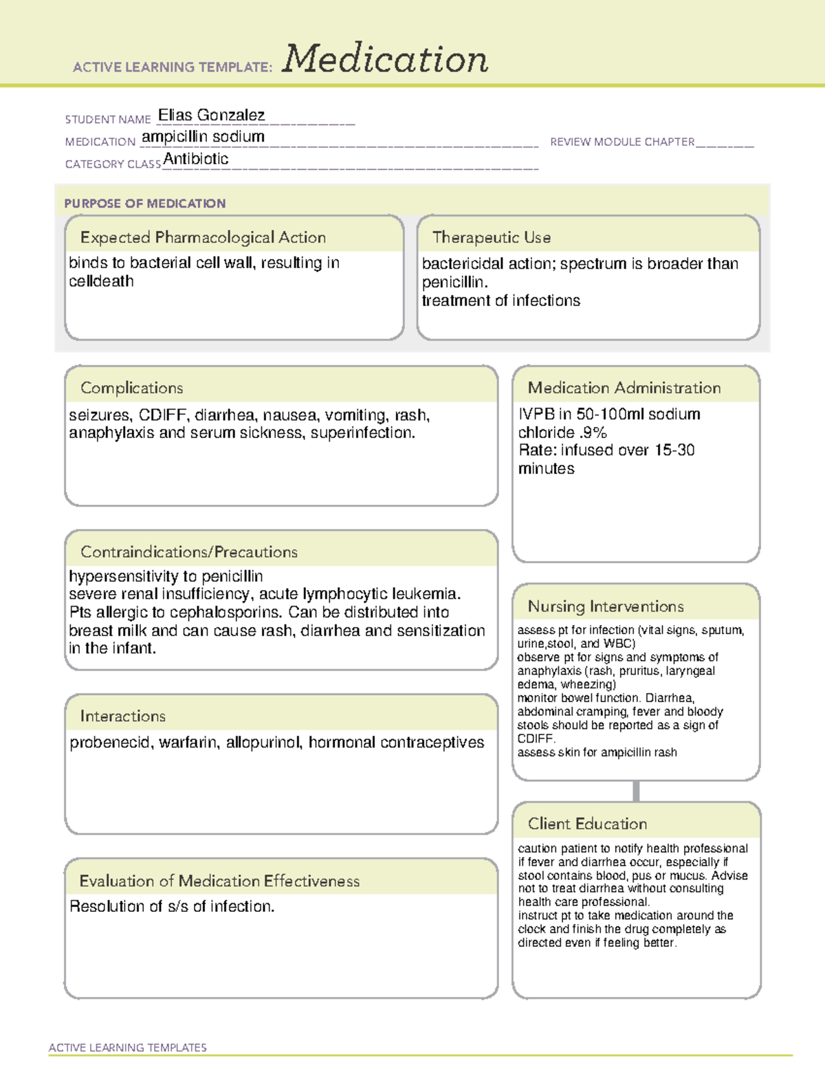 Ampicillin - Med card - ACTIVE LEARNING TEMPLATES Medication STUDENT ...