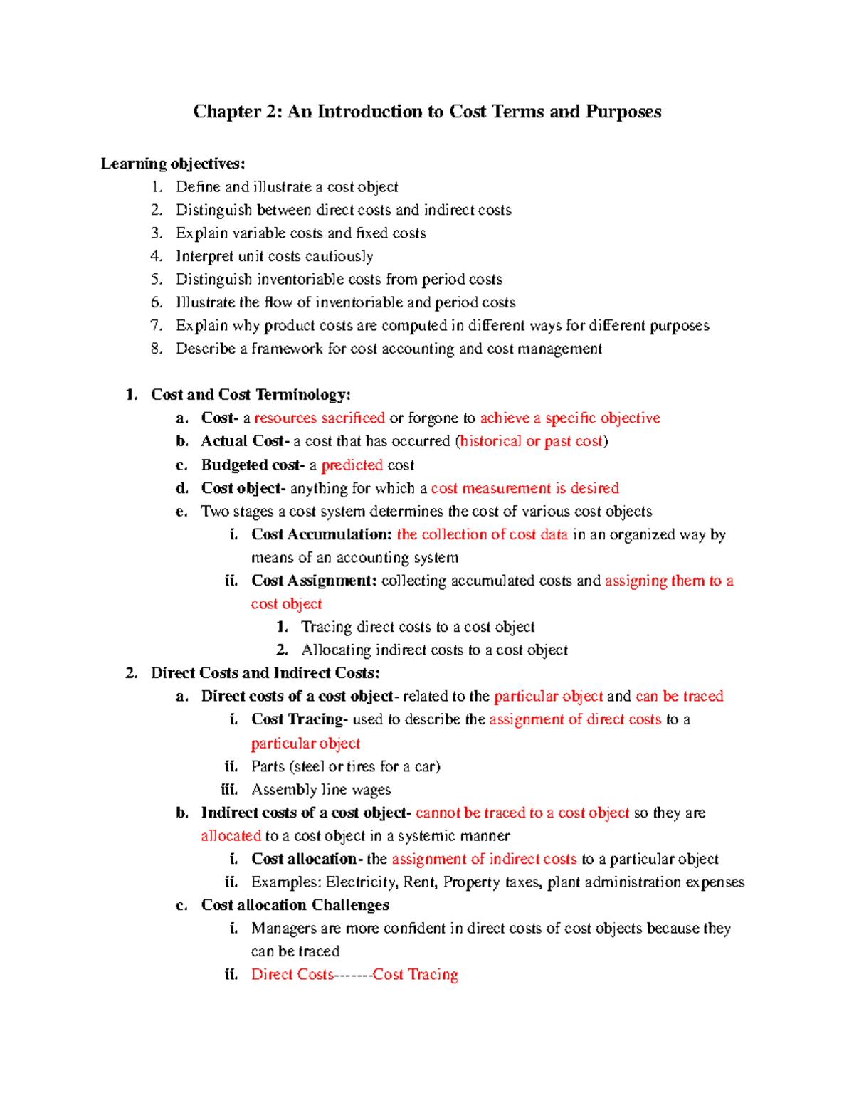Chapter 2 Notes From Textbook - Chapter 2: An Introduction to Cost ...