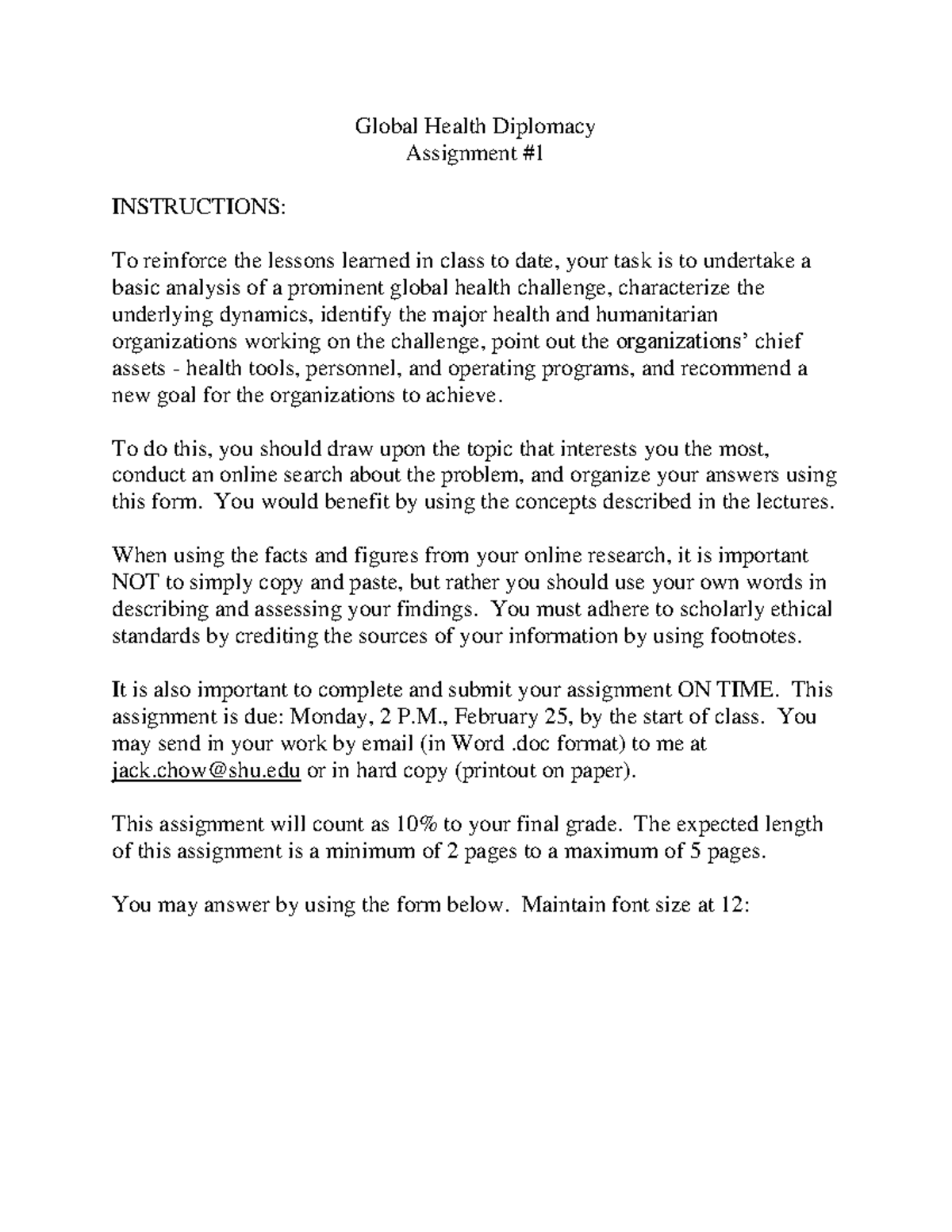 Global Health Diplomacy Paper 1 Global Health Diplomacy Assignment