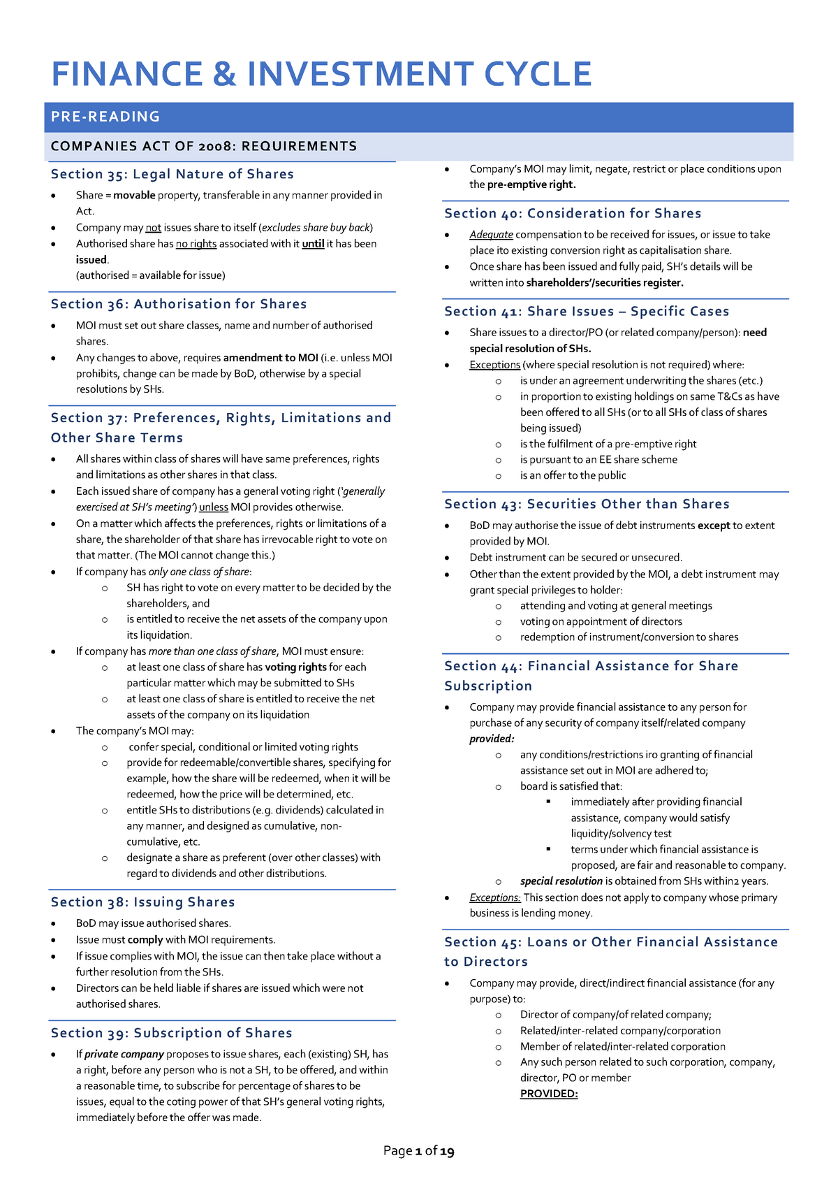 12. Finance and Investment Cycle - ROV302 - Summary - ROV302 - Mandela ...