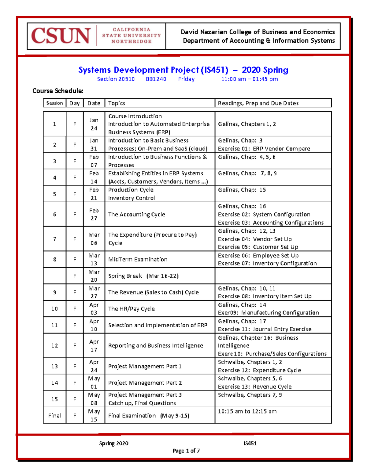 IS451+Syllabus+-+DMP - Spring 2020 IS Systems Development Project ...
