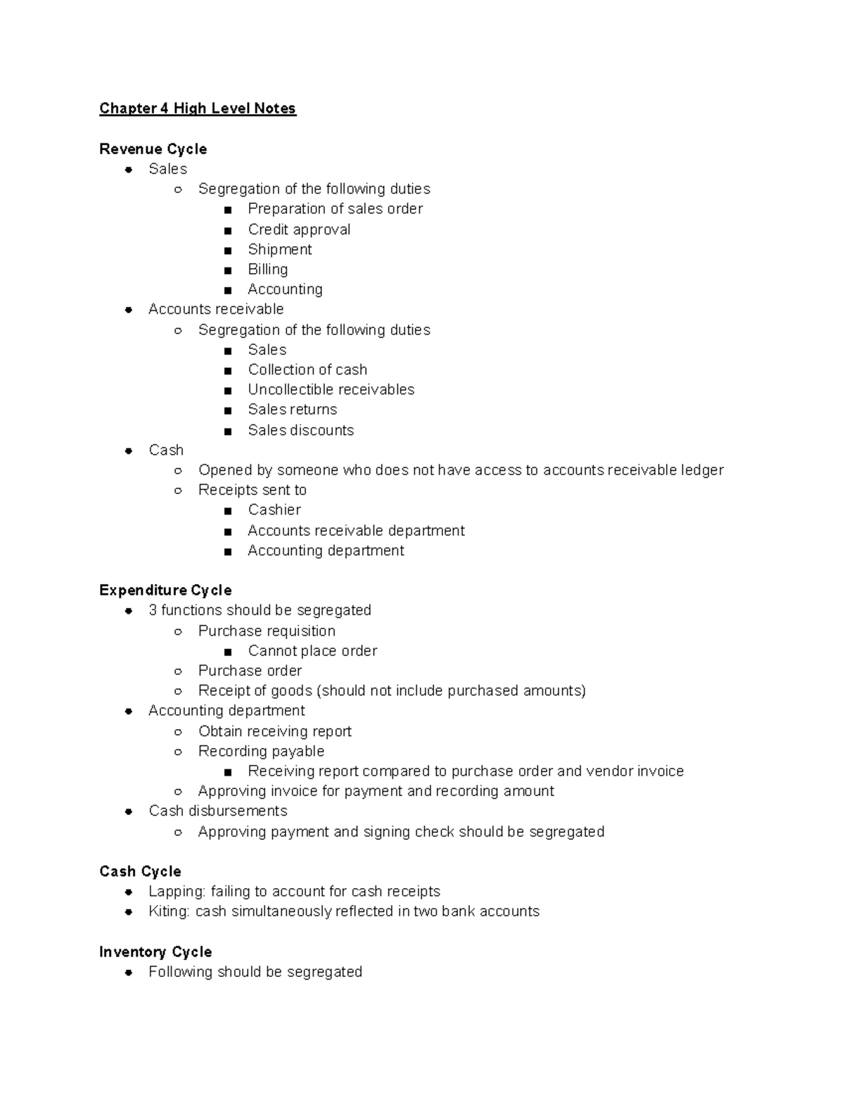 Chapter 4 High Level Notes - Chapter 4 High Level Notes Revenue Cycle 