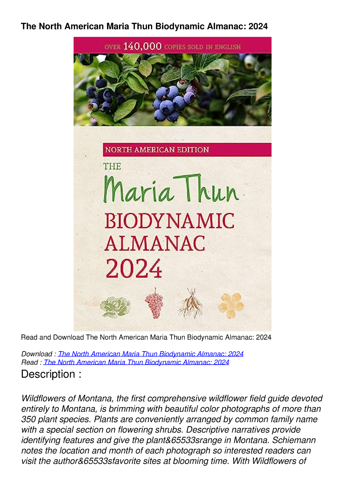 READ The North American Maria Thun Biodynamic Almanac 2024 Plants