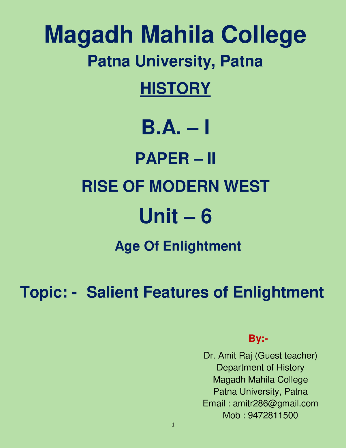 Salient features of the enlightenment - Magadh Mahila College Patna ...