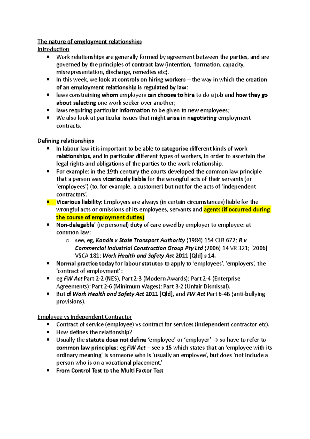 Week 2 - Lecture notes 2 - The nature of employment relationships ...
