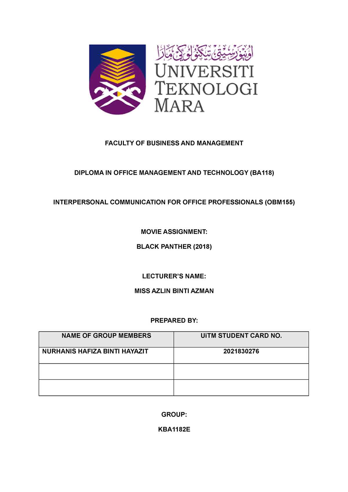 movie assignment obm155