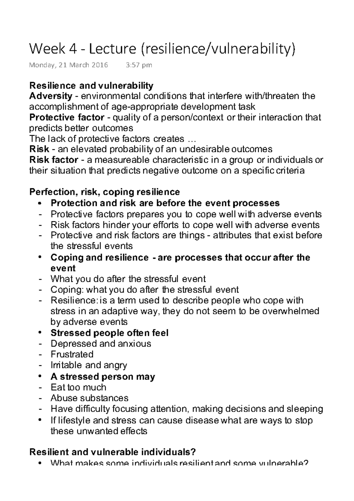 Week 4 - Lecture (resiliencevulnerability) - Resilience And ...