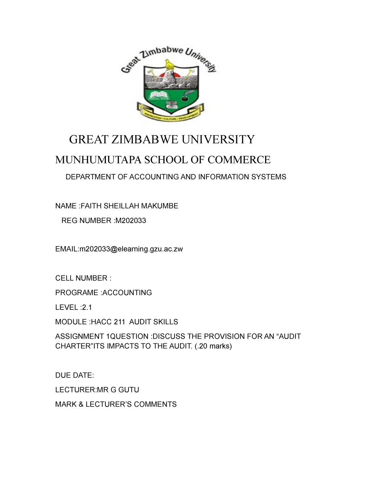 gzu assignment cover page