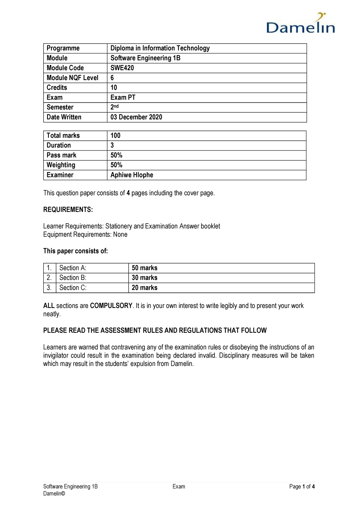 software-engineering-1b-exam-requirements-learner-requirements