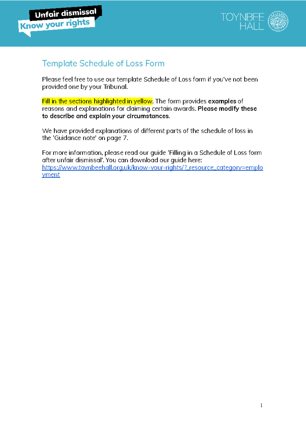 Template Schedule Of Loss Form Fill In The Sections Highlighted In Yellow The Form Provides 9923