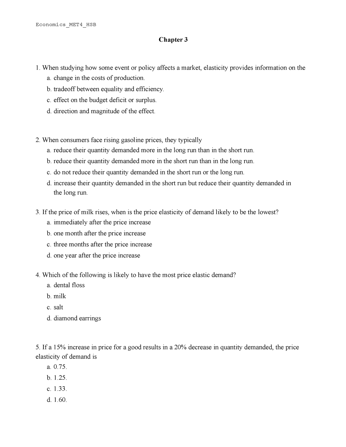 economics chapter 4 homework