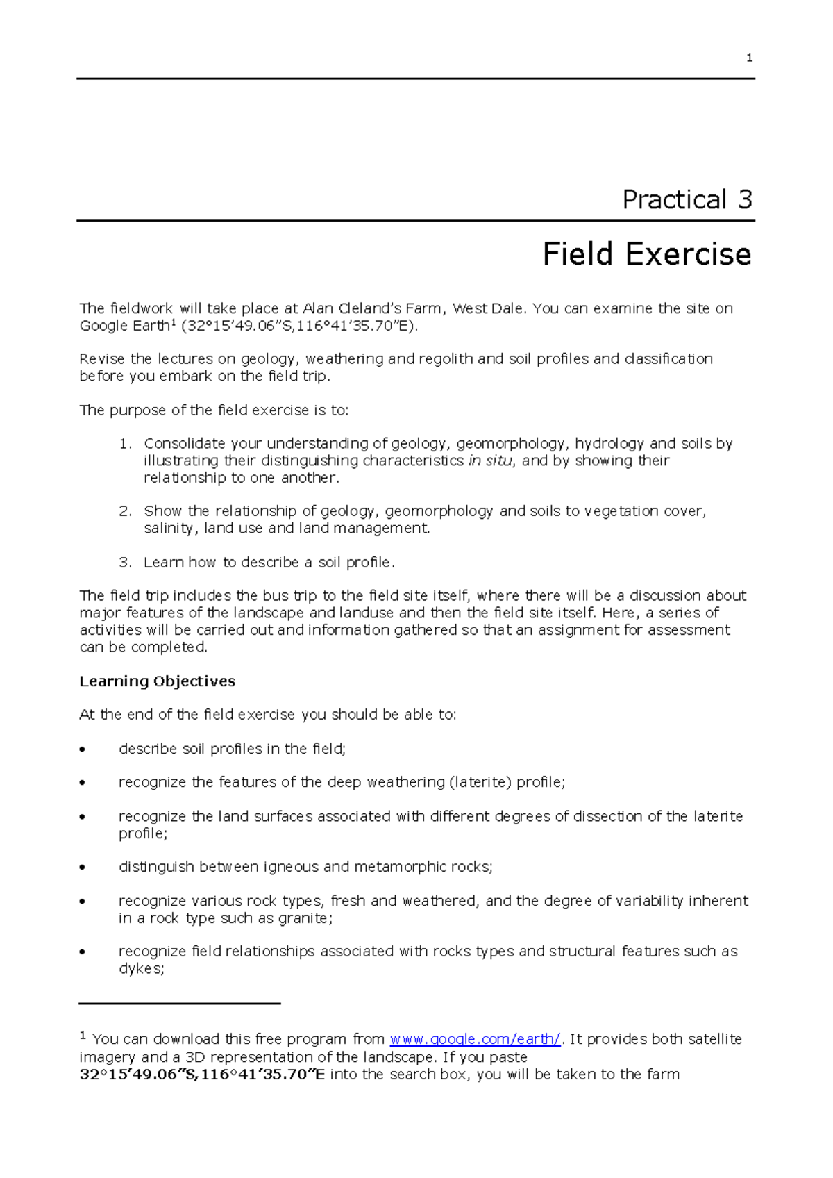 ENV243 Prac 3 2024 Final - Practical 3 Field Exercise The fieldwork ...