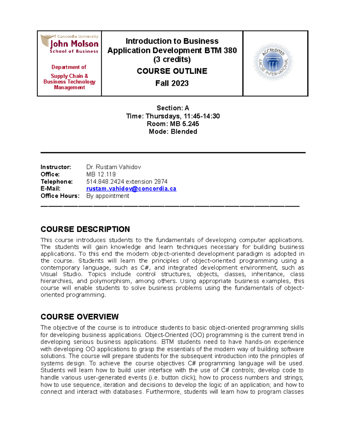 BTM380 Outline - BTM 380 - Concordia - Studocu