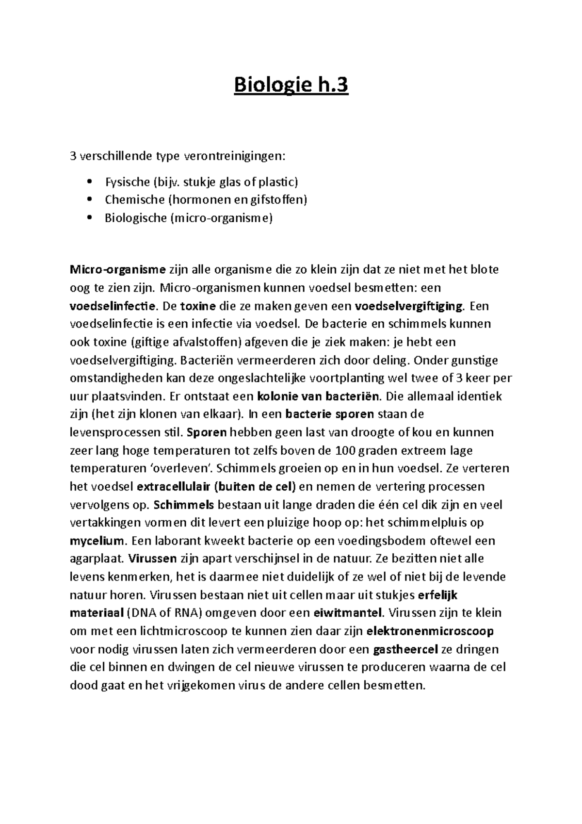 Biologie Samenvatting - Biologie H. 3 Verschillende Type ...