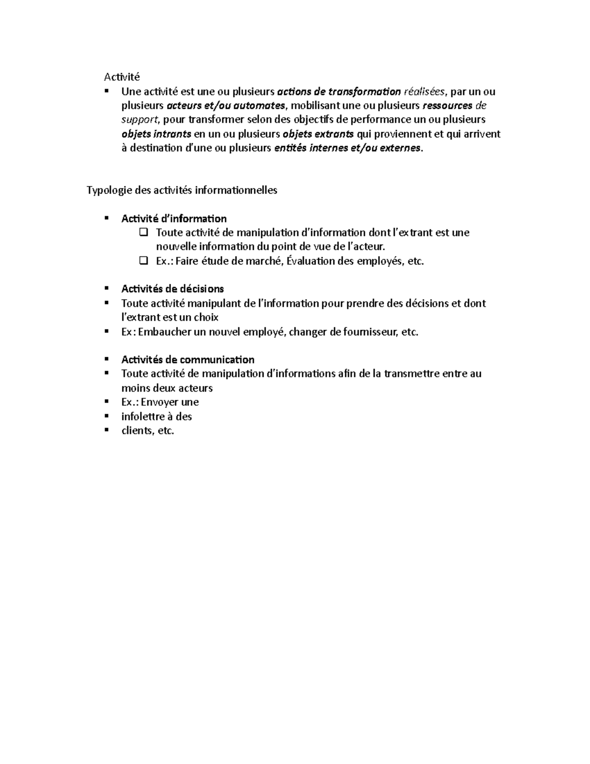 Activite notes - Acivité § Une acivité est une ou plusieurs acions de ...