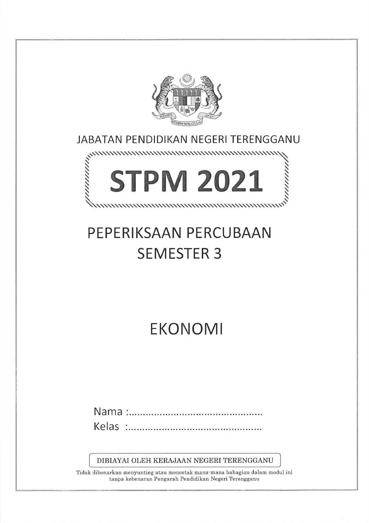 STPM S3 2021 - Ekonomi - V B Bj - PRINCIPLES OF ECONOMICS - Studocu