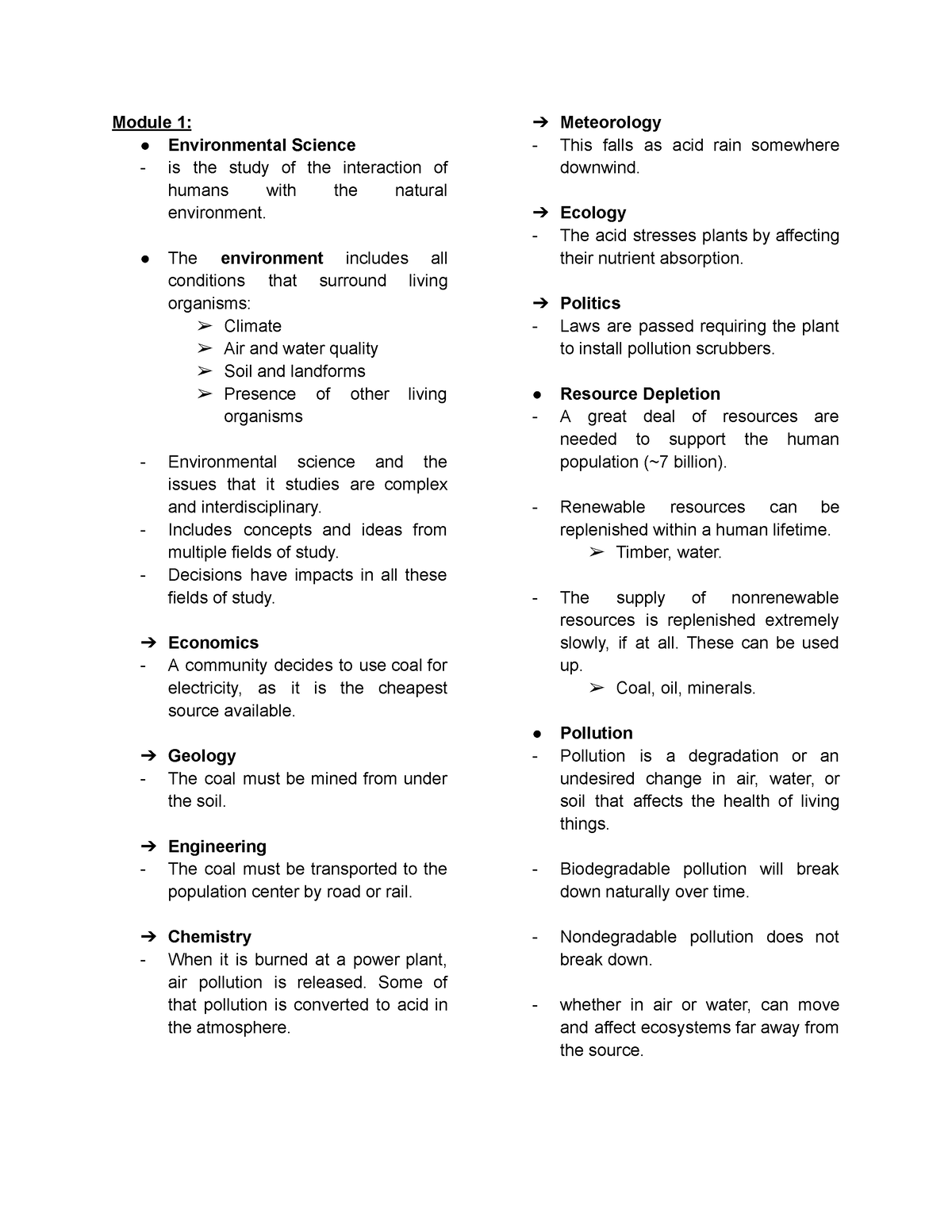 Env Sci-Notes - Small-EnviSci Notes - Module 1: Environmental Science ...