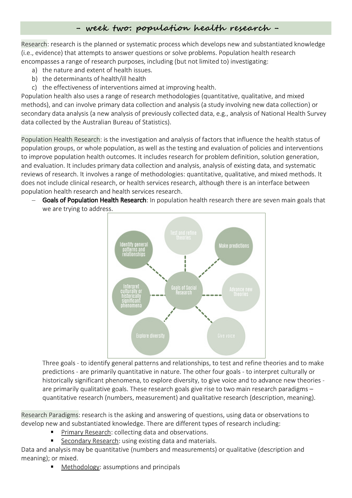 HSH319 - Population Health- A Research Perspective (Week Two Notes ...