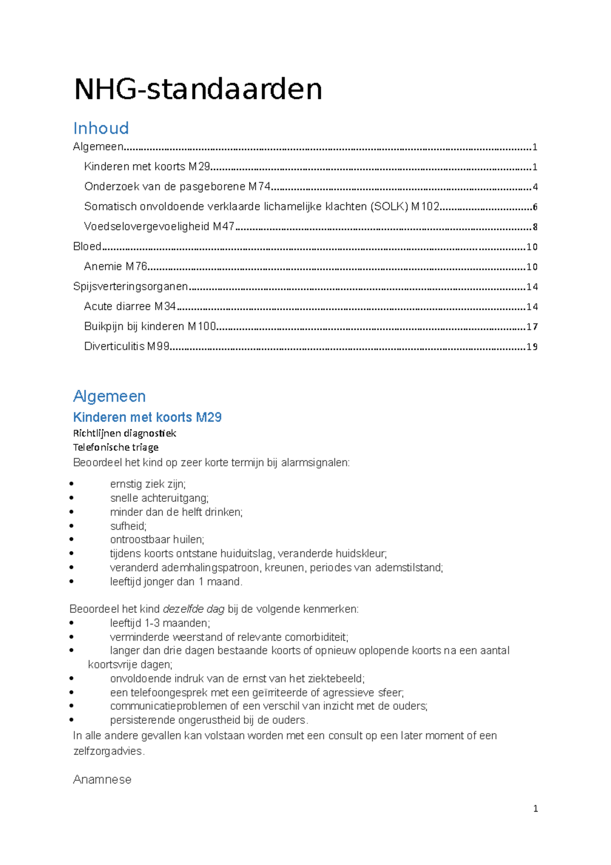 Samenvatting - Richtlijnen - NHG-standaarden Inhoud - Studeersnel