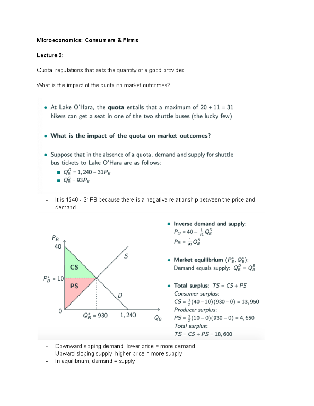 Microeconomics Lecture 2 Microeconomics Consumers & Firms Lecture 2 Quota regulations that