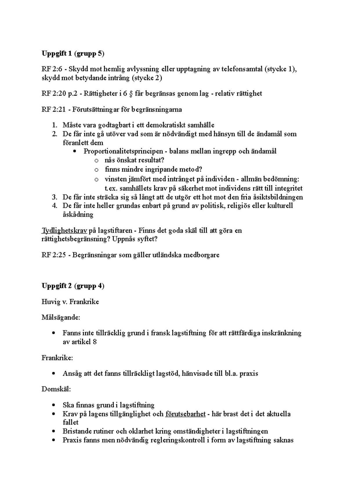 Seminarium 7 - Uppgift 1 (grupp 5) RF 2:6 - Skydd Mot Hemlig Avlyssning ...