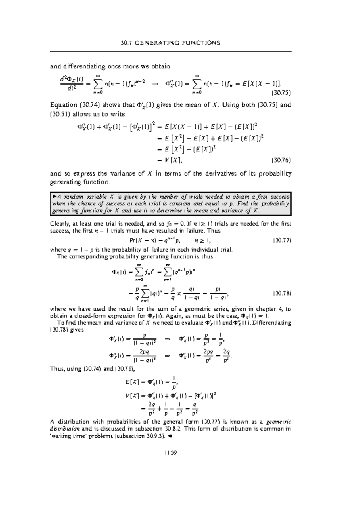 GENERATING FUNCTIONS - (30) Equation (30) shows that Φ′ X (1) gives the ...