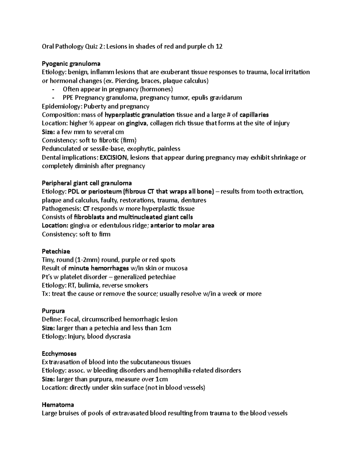 Oral Path Quiz 2 ch 12 - oral path ch 12 notes - Oral Pathology Quiz 2 ...