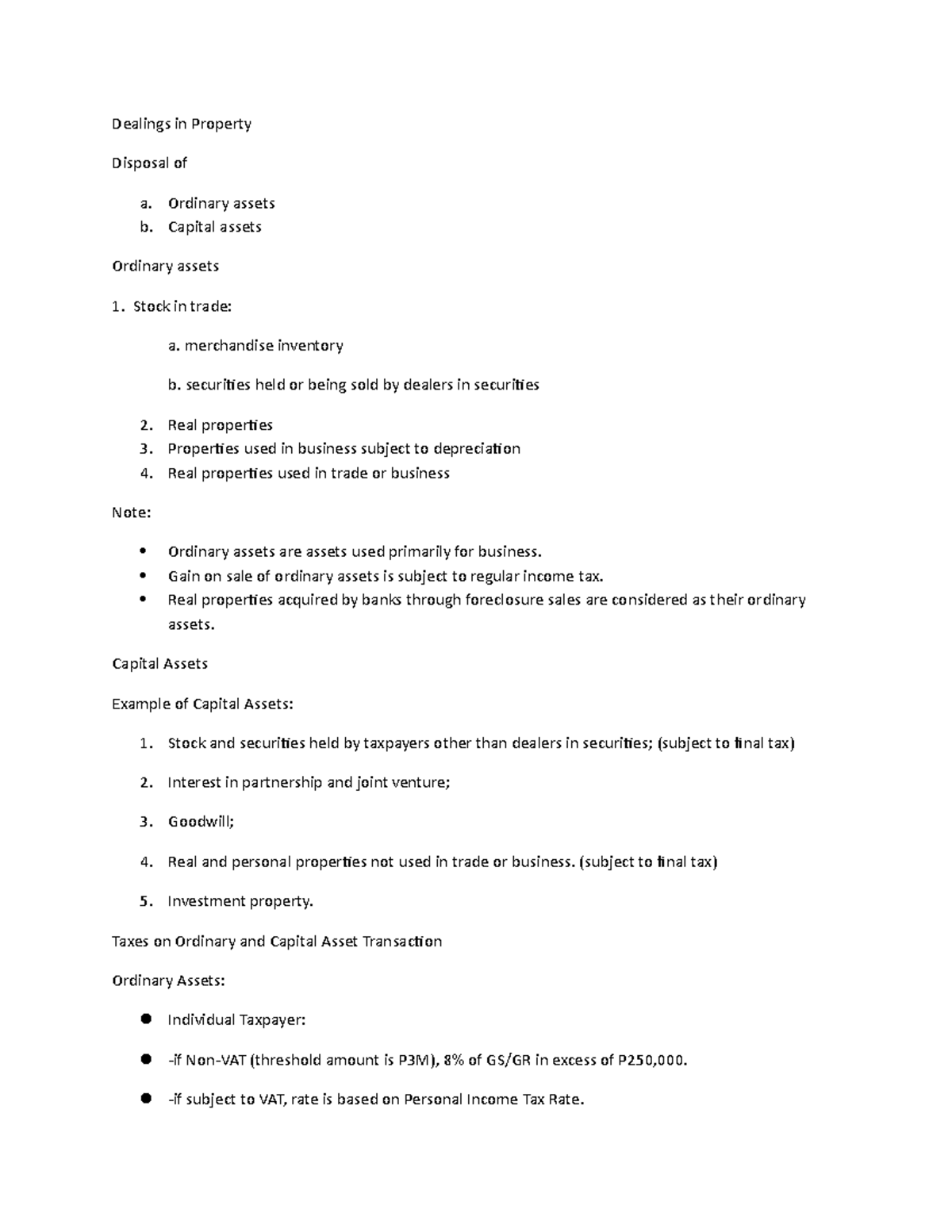 Dealings in Property notes - Dealings in Property Disposal of a ...