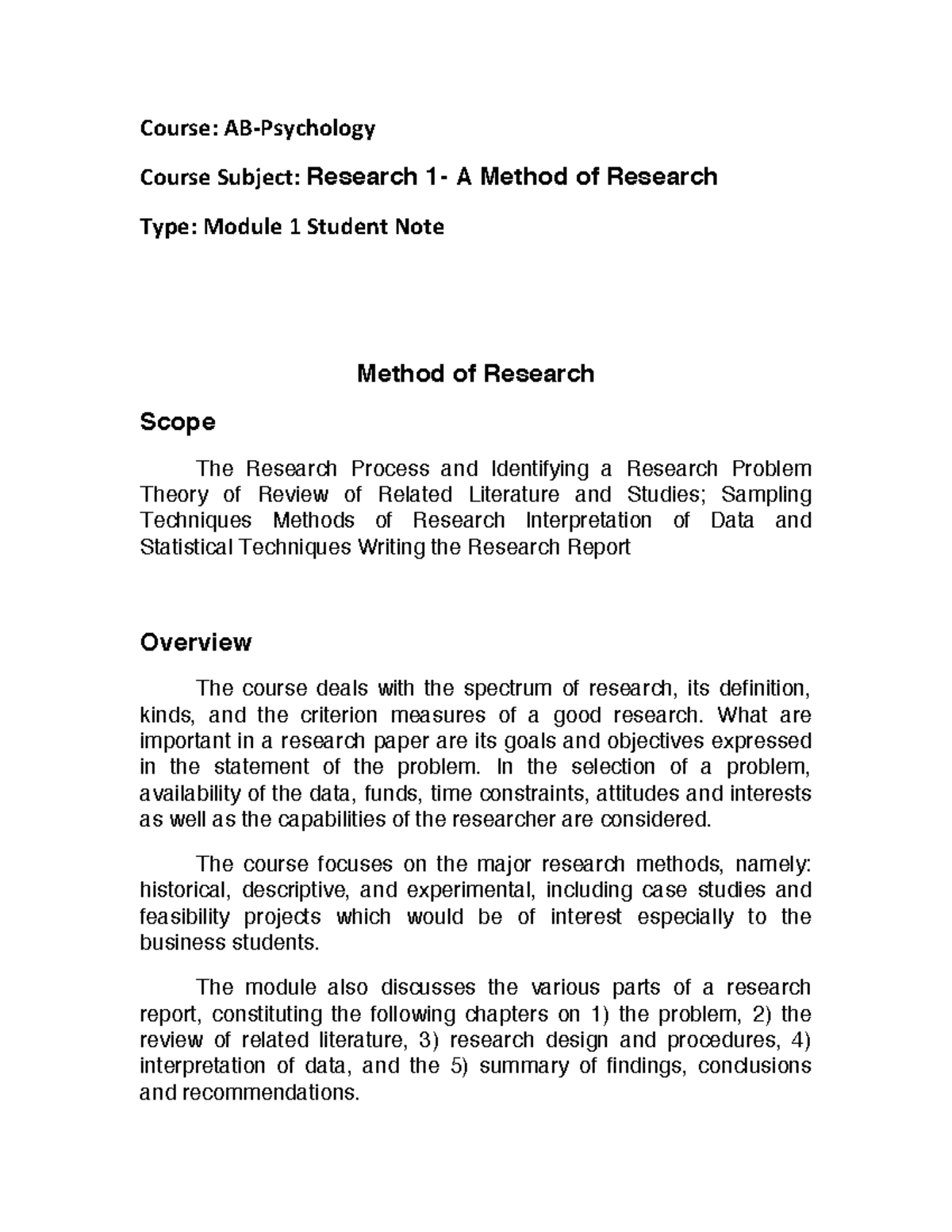 Research 1 - Module 1 The Research Process and Identifying a Research ...