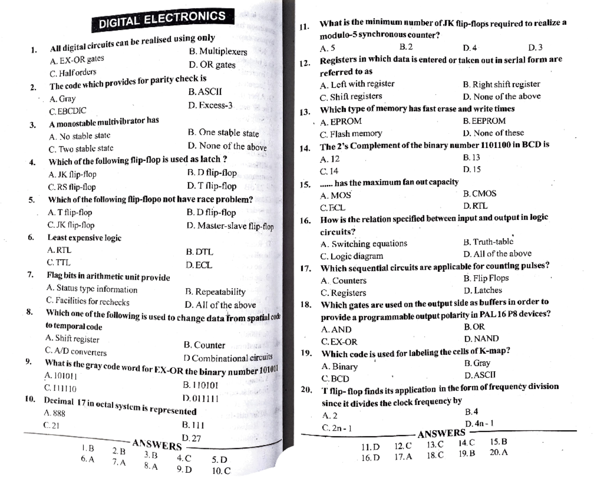 Digital MCQs MCQ DIGITAL ELECTRONICS 11. 1. All digital circuits
