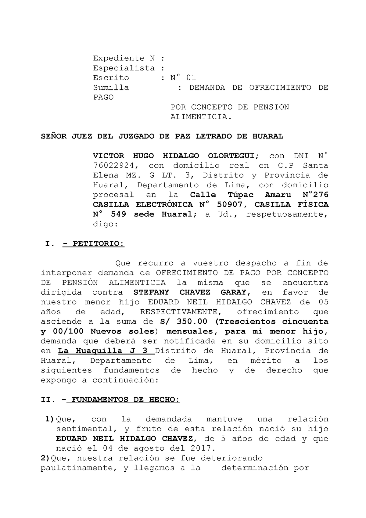 Ofrecimiento DE PAGO DE Alimentos - Derecho Penal - Studocu